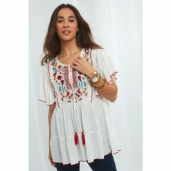 Joe Browns White Beautifully Embroidered Boho Top