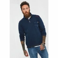 Joe Browns Blue Embroidered Long Sleeve Funnel Neck Henley Top