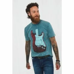 Joe Browns Blue Sketched Guitar Print Acid Wash Graphic T-Shirt