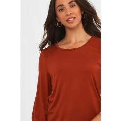 Joe Browns Orange Round Neck Shirred Top -Joe Browns shop unnamed file 1268