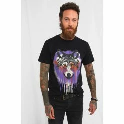 Joe Browns Black Graffiti Dripping Wolf Animal Graphic Print T Shirt