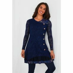 Joe Browns Blue Asymmetric Wrap Button Up Lace Detail Tunic
