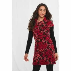 Joe Browns Red Wrap Neck Roses Jacquard Tunic