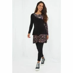 Joe Browns Black Asymmetric Ditsy Floral Leaves Print Tunic