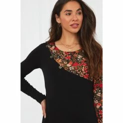 Joe Browns Black Asymmetric Ditsy Floral Leaves Print Tunic -Joe Browns shop unnamed file 1522