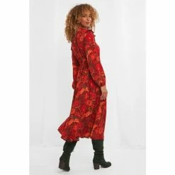 Joe Browns Orange Vintage Tie Neck Long Sleeve Floral Dress -Joe Browns shop unnamed file 169