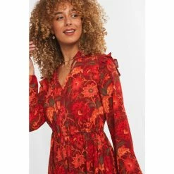 Joe Browns Orange Vintage Tie Neck Long Sleeve Floral Dress -Joe Browns shop unnamed file 170