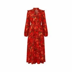 Joe Browns Orange Vintage Tie Neck Long Sleeve Floral Dress -Joe Browns shop unnamed file 171