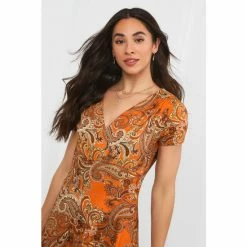 Joe Browns Orange V Neck Paisley Jersey Dress -Joe Browns shop unnamed file 175