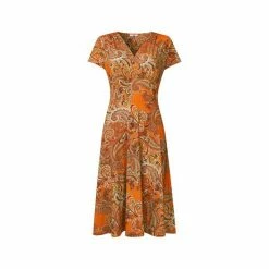 Joe Browns Orange V Neck Paisley Jersey Dress -Joe Browns shop unnamed file 176