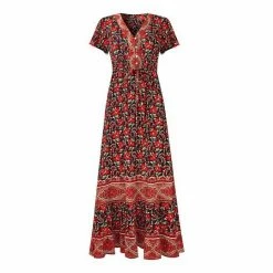 Joe Browns Red Floral Boho Border Print Dress -Joe Browns shop unnamed file 181