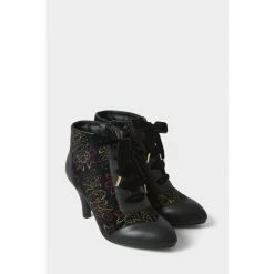 Joe Browns Black Funky Embroidered Velvet Lace Up Boots