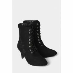 Joe Browns Black Floral Embroidered Heeled Lace Up Boots