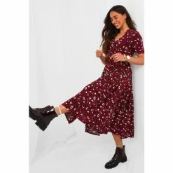 Joe Browns Red Short Sleeve Button Through Animal Print Dress