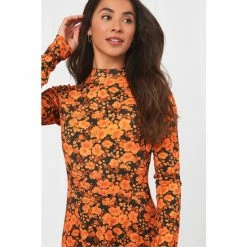Joe Browns Orange Autumnal Funky Floral Long Sleeve Dress -Joe Browns shop unnamed file 231