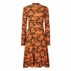 Joe Browns Orange Autumnal Funky Floral Long Sleeve Dress -Joe Browns shop unnamed file 232