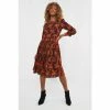 Joe Browns Orange Autumnal Floral Balloon Sleeve Dress