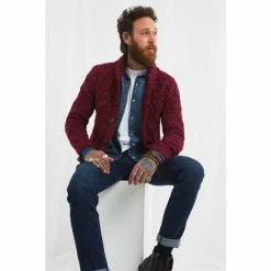 Joe Browns Red Button Up Cable Knit Cardigan