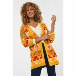 Joe Browns Yellow Comfy Mixed Pattern Wrap Cardigan