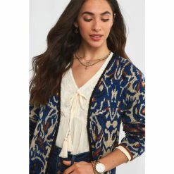 Joe Browns Blue Abstract Warm Coat Style Cardigan -Joe Browns shop unnamed file 2565