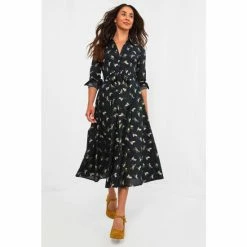 Joe Browns Black Vintage Bird Print Shirt Dress