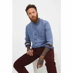 Joe Browns Blue Denim Style Grandad Shirt