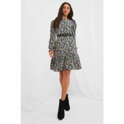Joe Browns Blue Cute Floral Long Sleeve Round Neck Dress