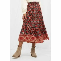 Joe Browns Red Longline Boho Floral Border Print Skirt