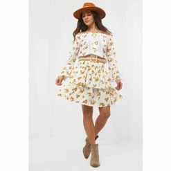 Joe Browns White Glorious Golden Floral Ra Ra Skirt