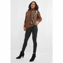 Joe Browns Black Animal Print Patchwork High Neck Jumper