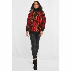 Joe Browns Red Standout Multiple Pattern High Neck Jumper