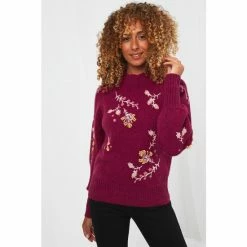 Joe Browns Red Boutique Floral Detail Knitted Jumper