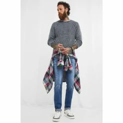 Joe Browns Blue Acid Wash Textured Crewneck Knitted Jumper