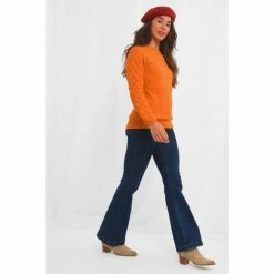 Joe Browns Orange Fancy Long Sleeve Detail Sweater