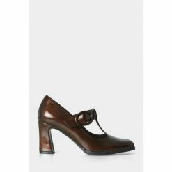 Joe Browns Brown Thick T Bar Leather Heeled Shoes -Joe Browns shop unnamed file 3349