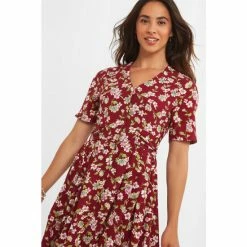 Joe Browns Red Short Sleeve V Neck Floral Tea Dress -Joe Browns shop unnamed file 339