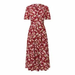 Joe Browns Red Short Sleeve V Neck Floral Tea Dress -Joe Browns shop unnamed file 340