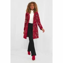 Joe Browns Red Floral Detailed Button Up Hooded Coat
