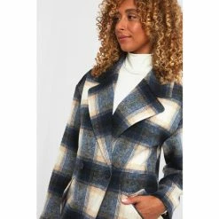 Joe Browns Blue Double Breasted Checked New York Style Longline Coat -Joe Browns shop unnamed file 3523