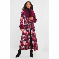 Joe Browns Purple Faux Fur Neck And Cuff Floral Boutique Coat
