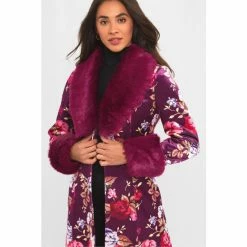 Joe Browns Purple Faux Fur Neck And Cuff Floral Boutique Coat -Joe Browns shop unnamed file 3533