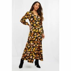 Joe Browns Black Glorious Golden Leaves Long Sleeve Dress