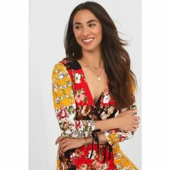 Joe Browns Red Mixed Floral Patchwork V Neck Dress -Joe Browns shop unnamed file 369