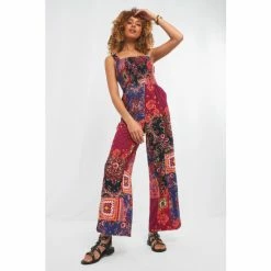 Joe Browns Red Patchwork Print Shirred Jumpsuit