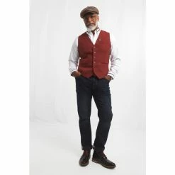 Joe Browns Red Rusty Tweed Button Up Waistcoat