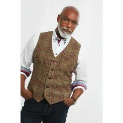 Joe Browns Brown Tweed Check Waistcoat