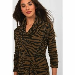 Joe Browns Brown Asymmetric Wrap Neck Zip Up Top -Joe Browns shop unnamed file 4063