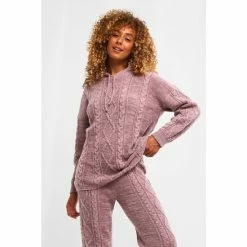 Joe Browns Purple Comfy Cable Knit Hoodie -Joe Browns shop unnamed file 4351
