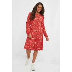 Joe Browns Red Round Neck Ditsy Floral Frill Dress