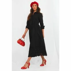 Joe Browns Black Smart Long Sleeve Broderie Dress